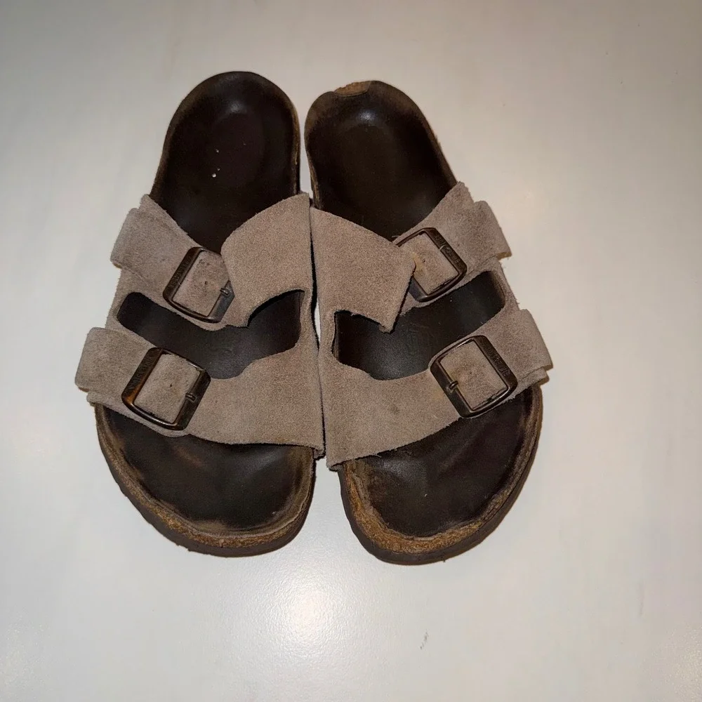 Birkenstock Arizona‎ Sandals Men Size 43 Taupe Good Suede Two Strap Buckle Slide
